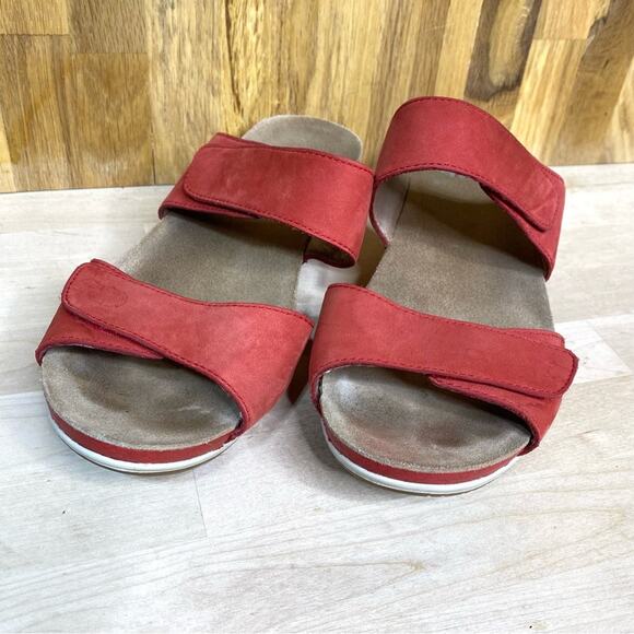 Dansko Vienna Tomato Milled Nubuck Two Strap Mini Wedge Slide Sandal 39 - Picture 2 of 9